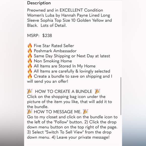 Luba by Hannah Payne Sophia top size 10 long sleeve new with tags - Picture 16 of 16